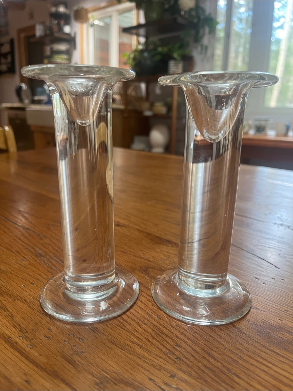 Crate and Barrel Marlow Clear Art Glass Candlesticks 6” - Set of 2